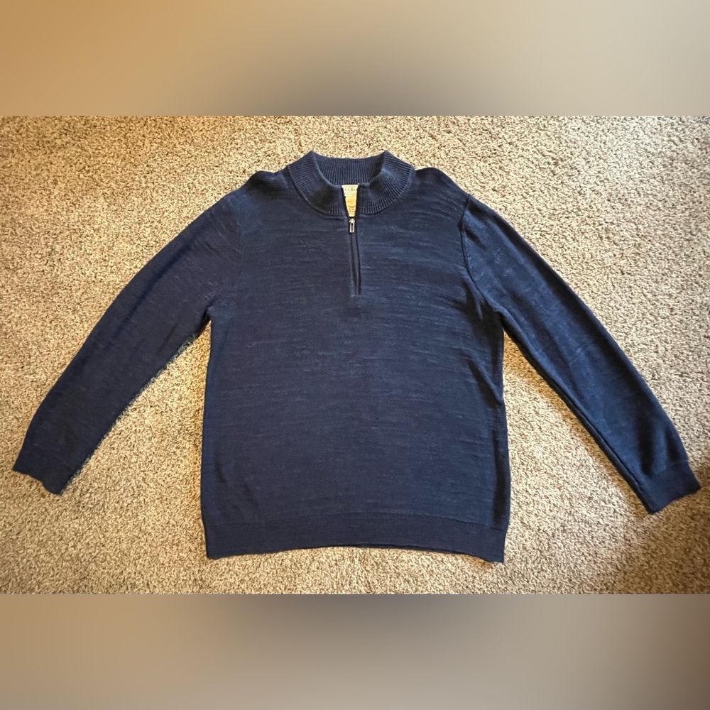 L.L. Bean Men’s XLarge Tall 1/4 Zip Sweater Heavyweight Cotton Blue Heather XLT